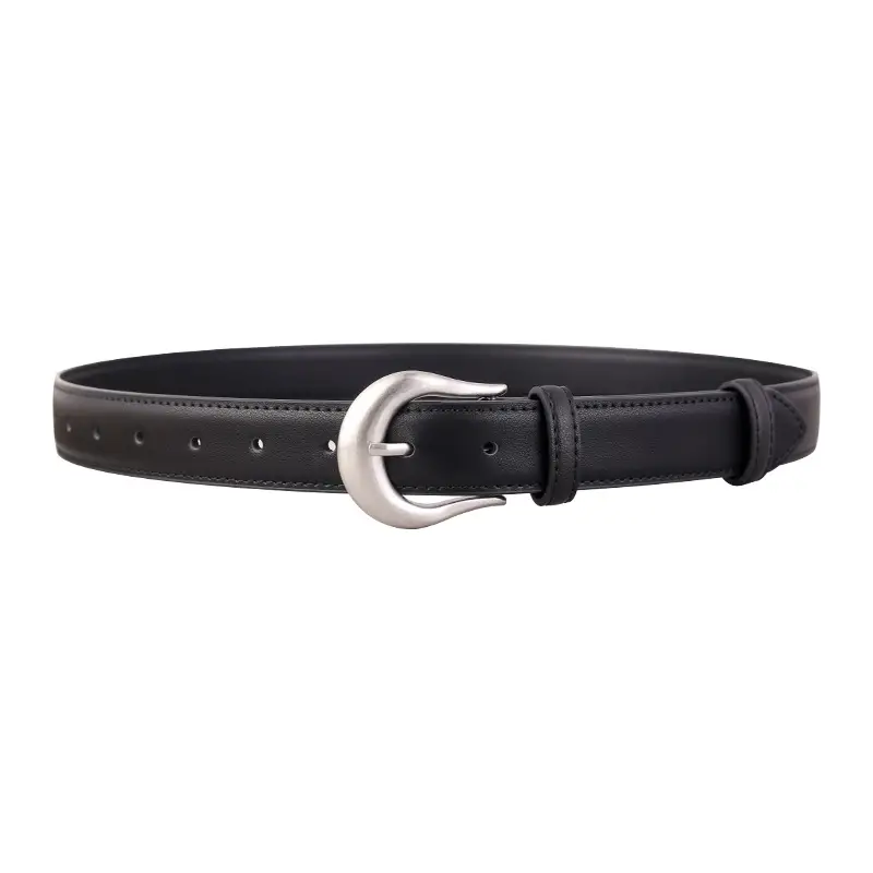 Women Genuine Leather Belt with Silver Buckle Black - Image 8