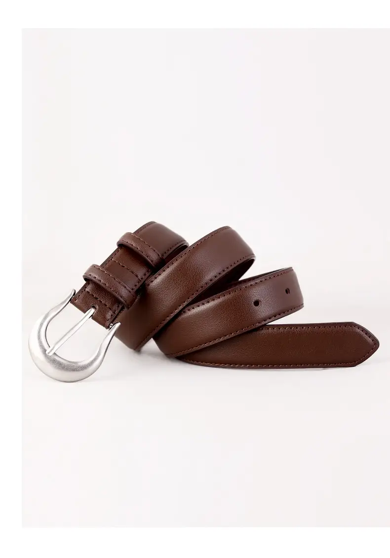 Women Genuine Leather Belt with Silver Buckle Black — feature 11