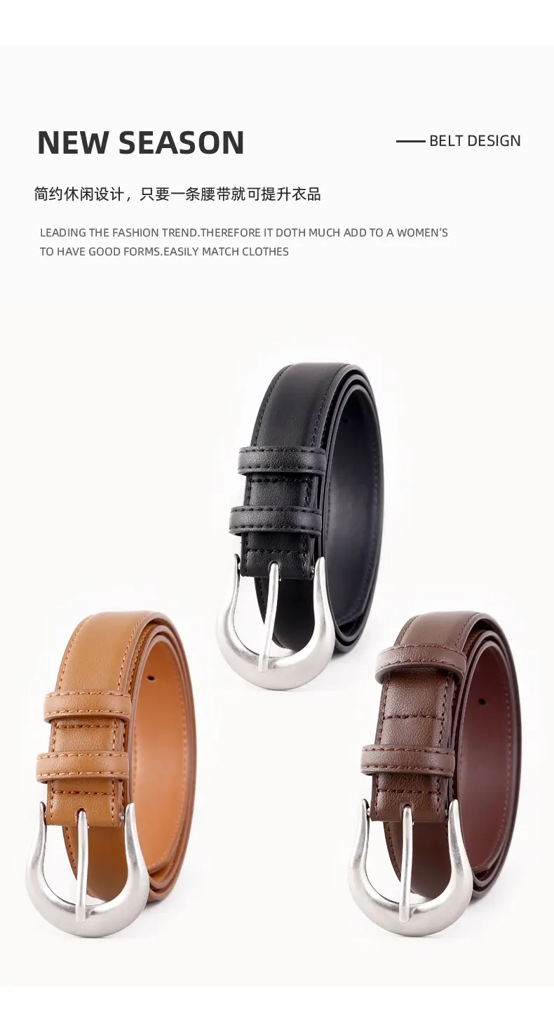 Women Genuine Leather Belt with Silver Buckle Black — feature 12