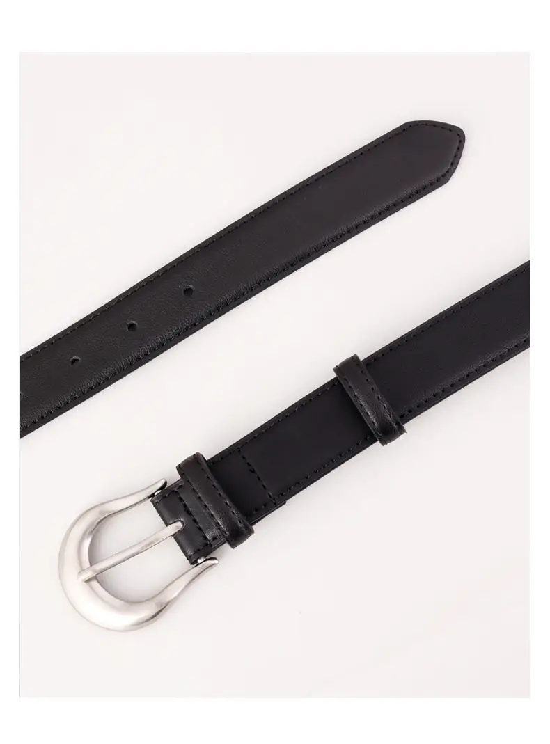 Women Genuine Leather Belt with Silver Buckle Black — feature 13