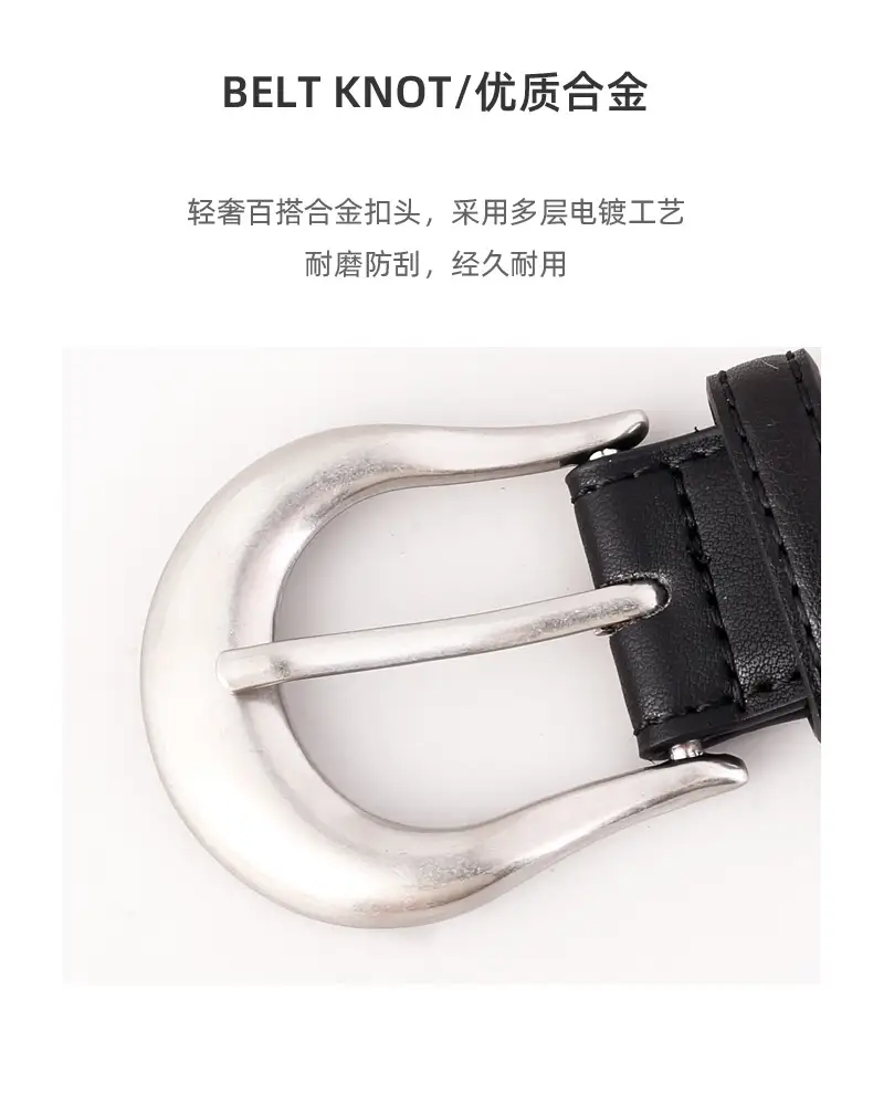 Women Genuine Leather Belt with Silver Buckle Black — feature 15