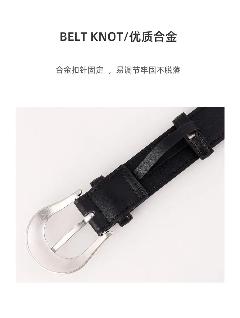 Women Genuine Leather Belt with Silver Buckle Black — feature 16