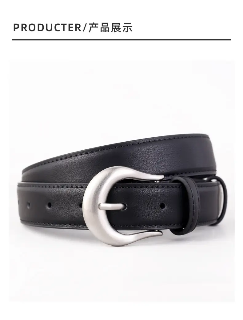 Women Genuine Leather Belt with Silver Buckle Black — feature 19