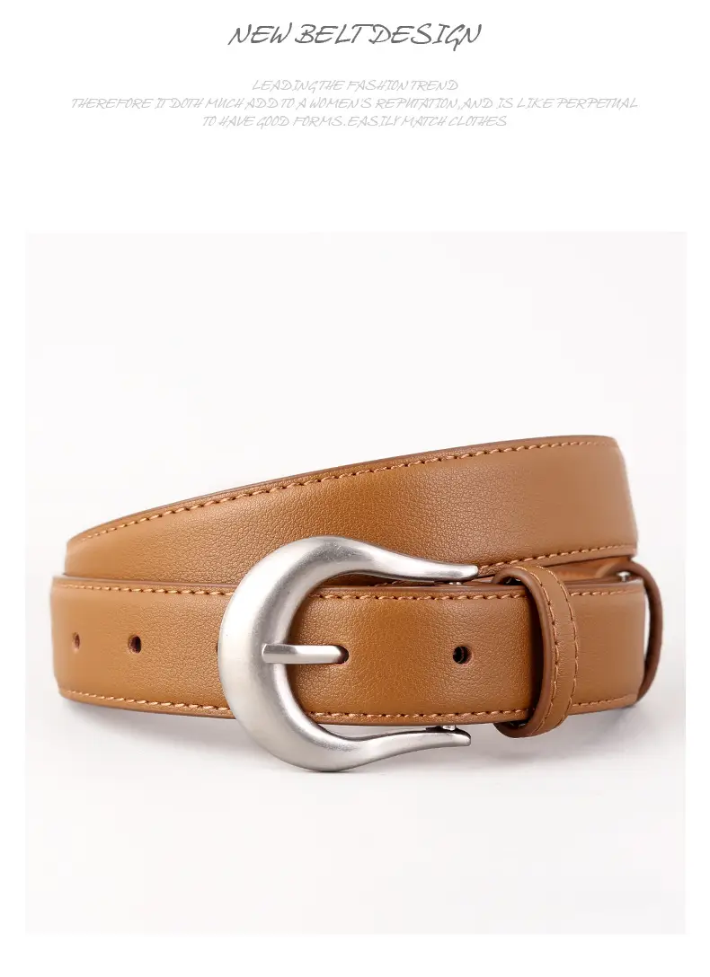 Women Genuine Leather Belt with Silver Buckle Black — feature 20