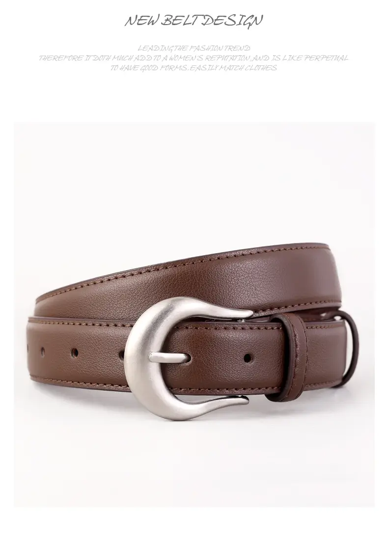 Women Genuine Leather Belt with Silver Buckle Black — feature 21