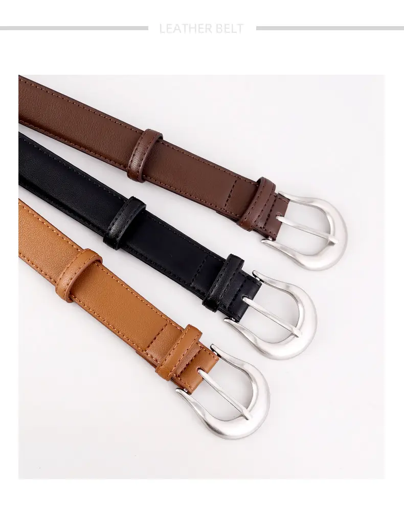 Women Genuine Leather Belt with Silver Buckle Black — feature 6