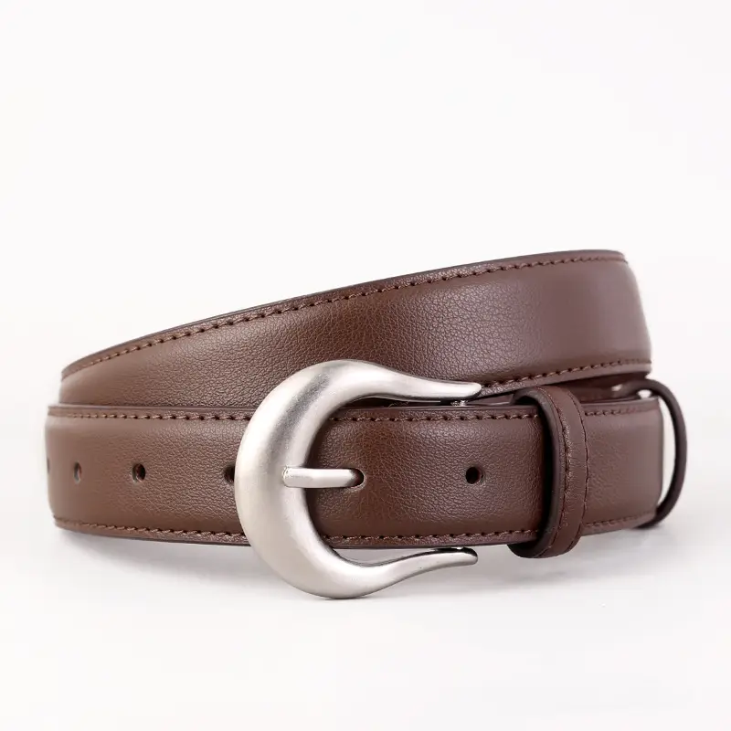 Women Genuine Leather Belt with Silver Buckle Black - Image 2