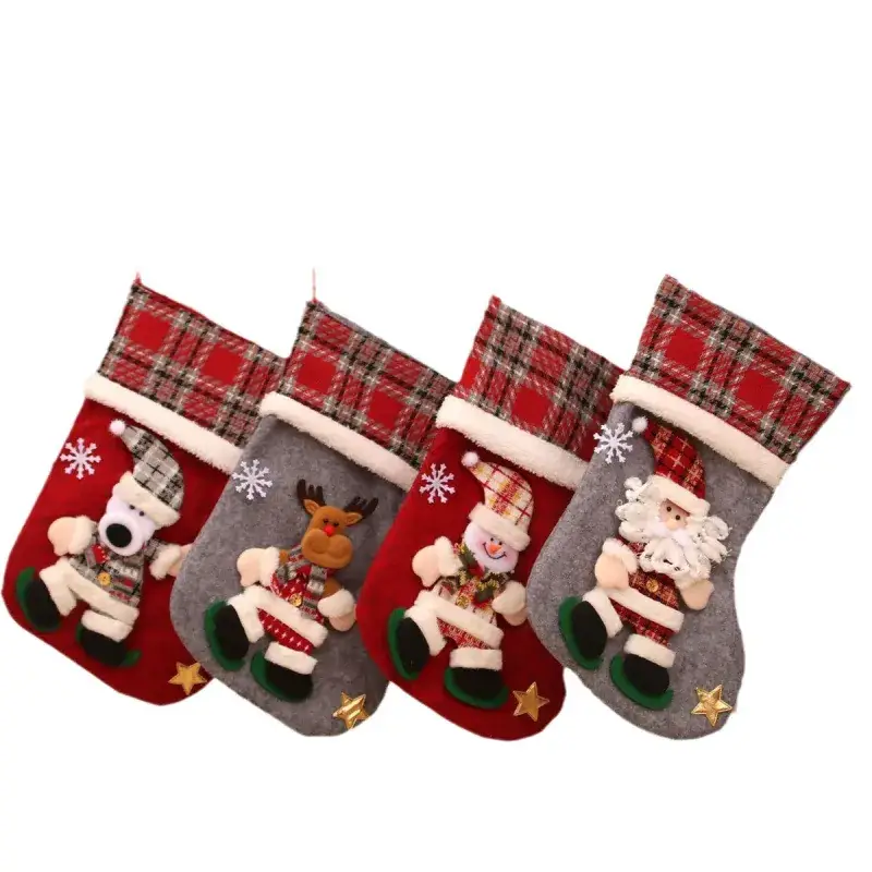 Red Plaid Christmas Socks for Kids Doll Gift Bag - Image 9