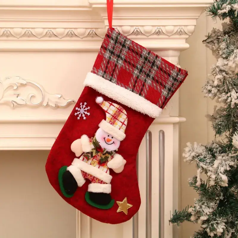 Red Plaid Christmas Socks for Kids Doll Gift Bag - Image 2