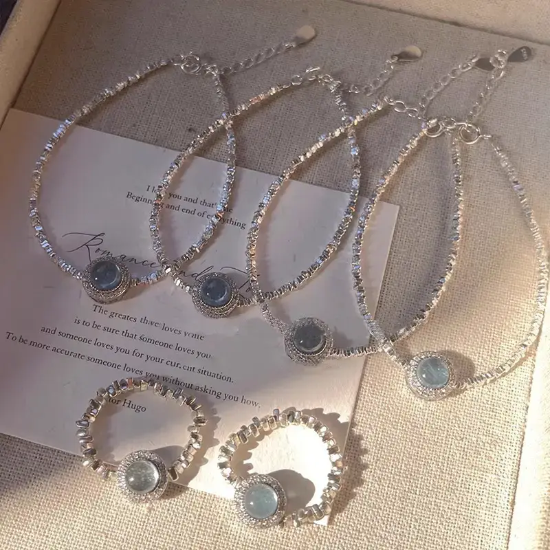 Aquamarine Broken Silver Bracelet Ring Combination — feature 2