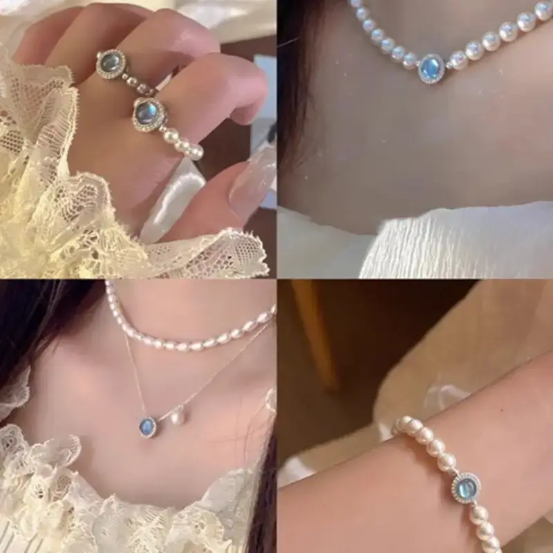 Aquamarine Broken Silver Bracelet Ring Combination — feature 3
