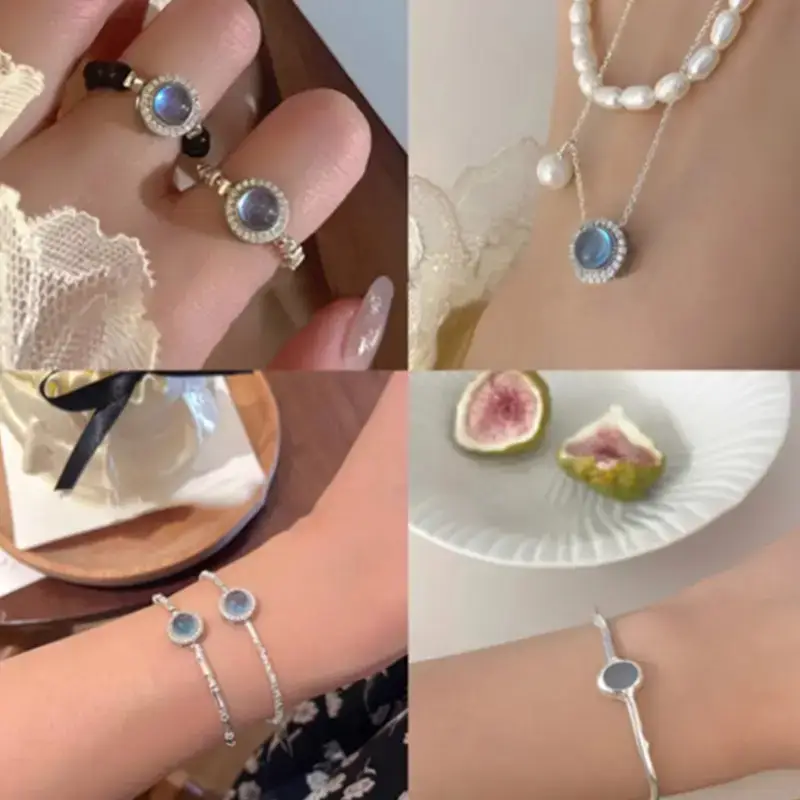 Aquamarine Broken Silver Bracelet Ring Combination — feature 4