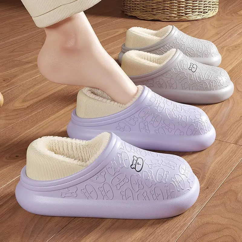New Cotton Slippers for Women in Stock Autumn and Winter Men's Bags with Waterproof Warm Velvet Thick-Soled Plush Confinement Shoes for Outer Wear Wholesale