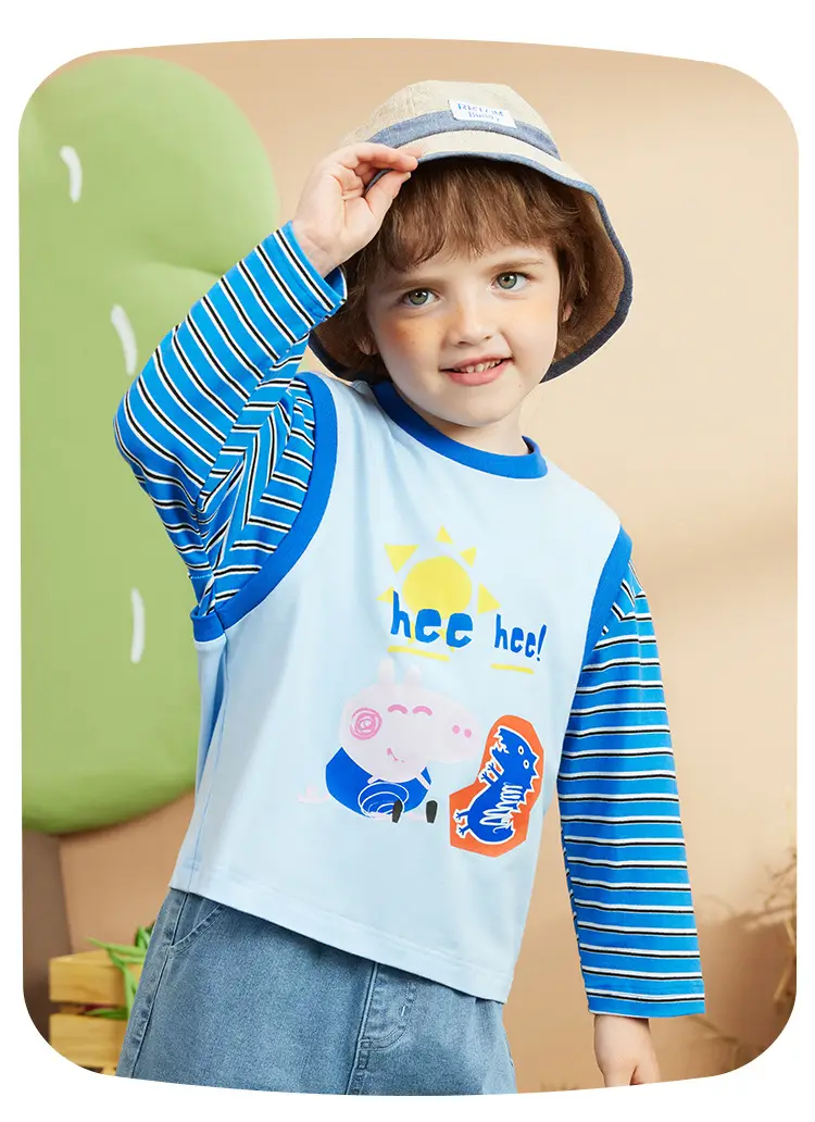 Children Cotton Piggy Print Long Sleeve T-Shirt Green White — feature 14
