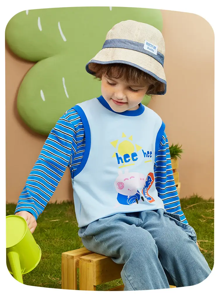 Children Cotton Piggy Print Long Sleeve T-Shirt Green White — feature 15