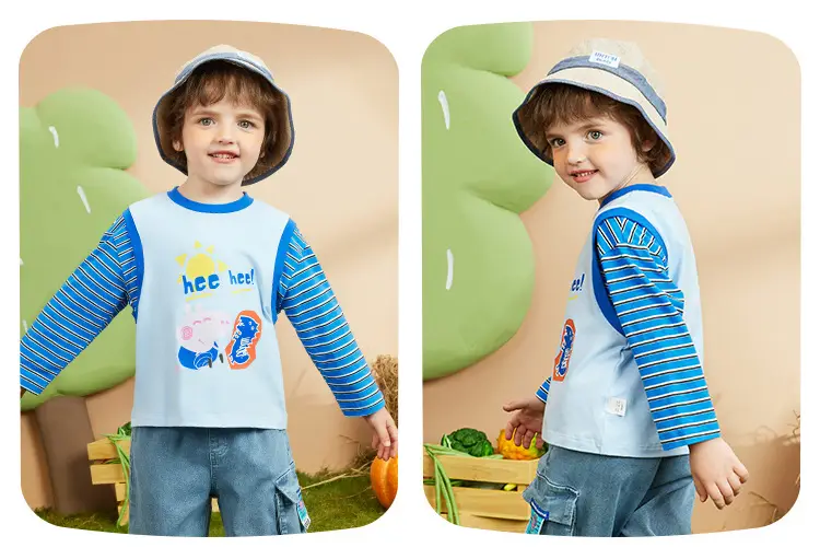 Children Cotton Piggy Print Long Sleeve T-Shirt Green White — feature 16