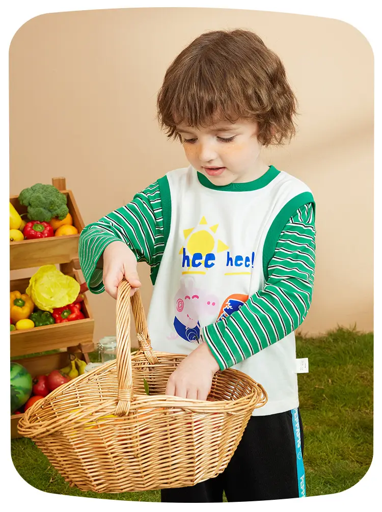 Children Cotton Piggy Print Long Sleeve T-Shirt Green White — feature 17