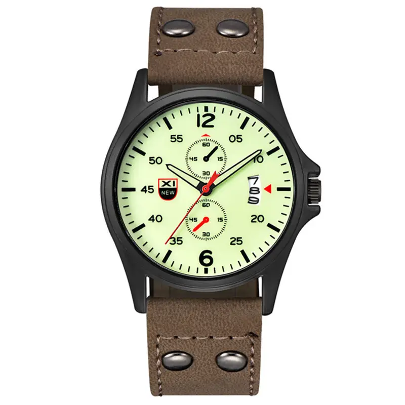 Men's Date Quartz Leather Band Watch Green Dial - Image 7