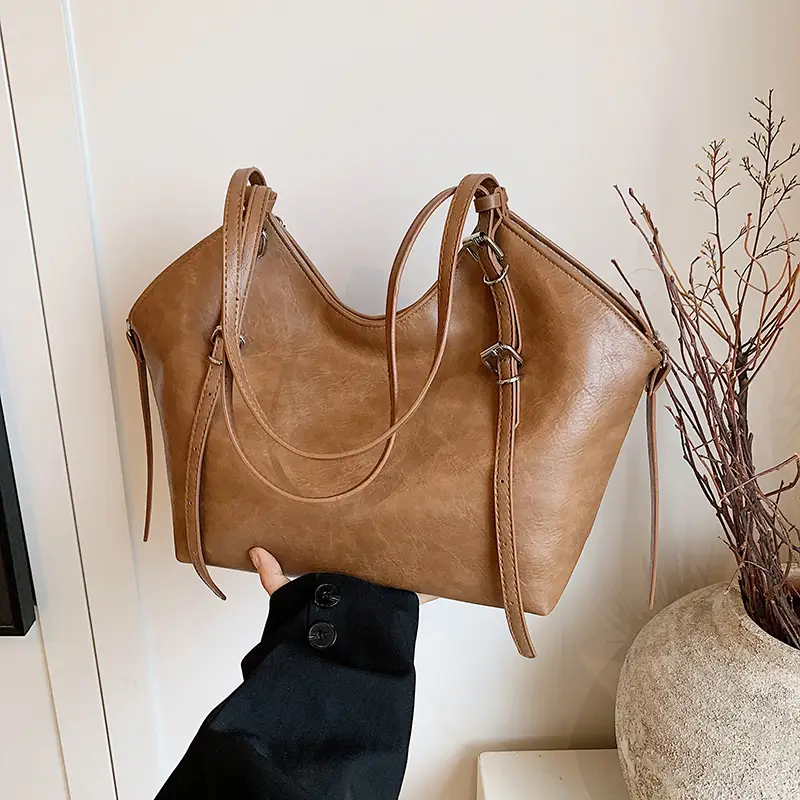 Women's Vintage Brown Tote Bag Large Capacity Crossbody - Image 5