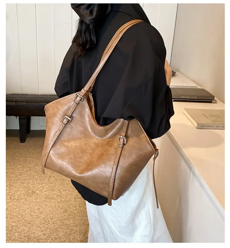 Women's Vintage Brown Tote Bag Large Capacity Crossbody — feature 2