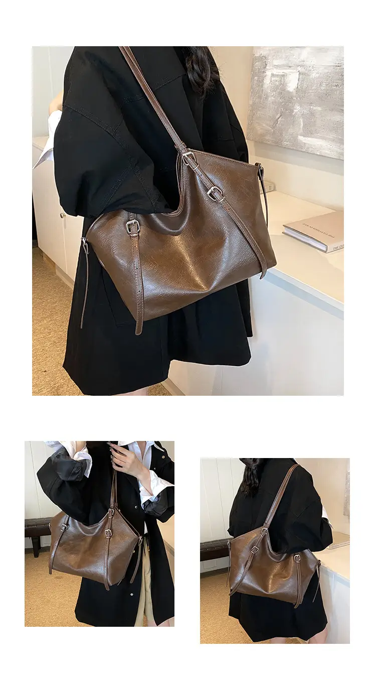 Women's Vintage Brown Tote Bag Large Capacity Crossbody — feature 5