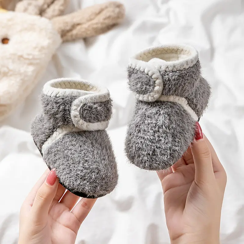 fleece-lined floor socks shoes autumn and winter baby shoes high and low velvet baby shoes high-top warm cotton shoes socks fur shoes - Image 7