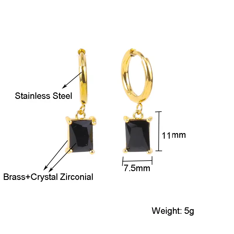 Gold Square Green Diamond Earrings Set — feature 2