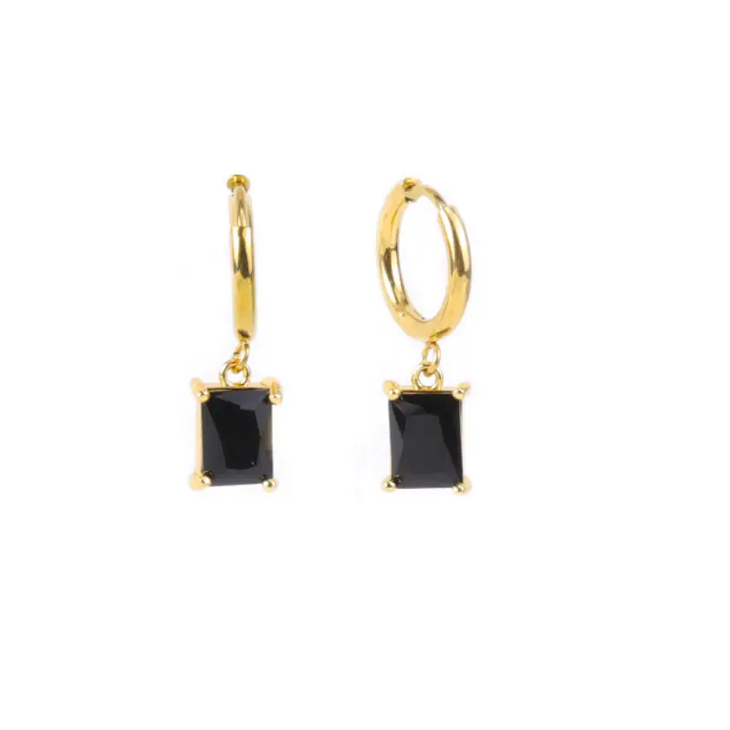 Gold Square Green Diamond Earrings Set — feature 7