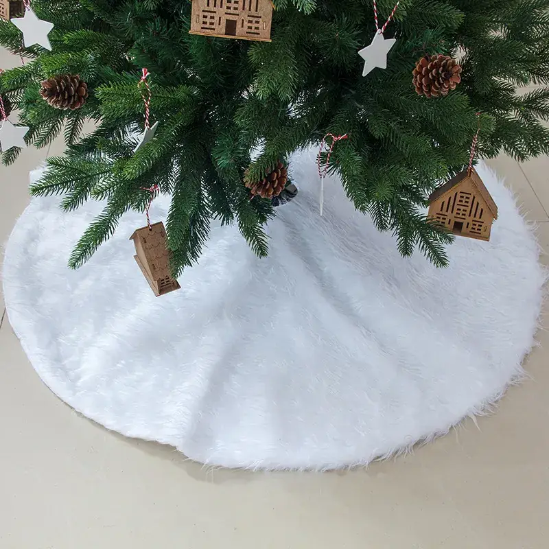 2025 Cross-Border Hot-Selling Christmas Tree Skirt Pure White Long-Haired Christmas Tree Bottom Decoration Carpet - Image 3