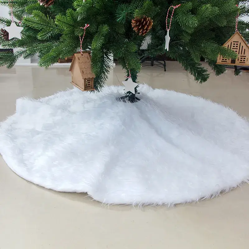 2025 Cross-Border Hot-Selling Christmas Tree Skirt Pure White Long-Haired Christmas Tree Bottom Decoration Carpet - Image 4
