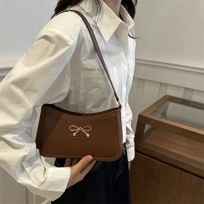 Black Bow Embroidered Shoulder Bag for Women