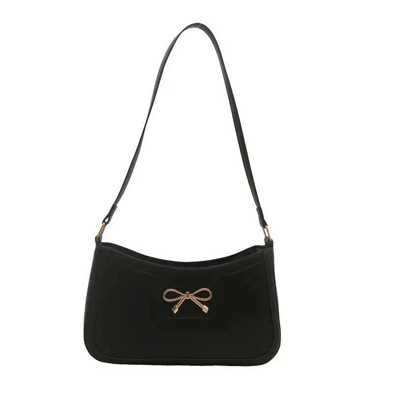 Black Bow Embroidered Shoulder Bag for Women