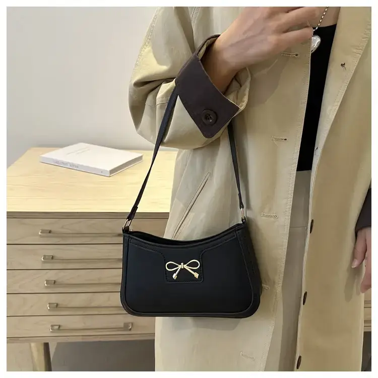 Black Bow Embroidered Shoulder Bag for Women — feature 10