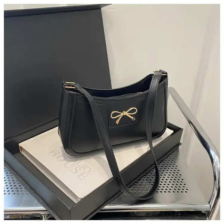 Black Bow Embroidered Shoulder Bag for Women — feature 25
