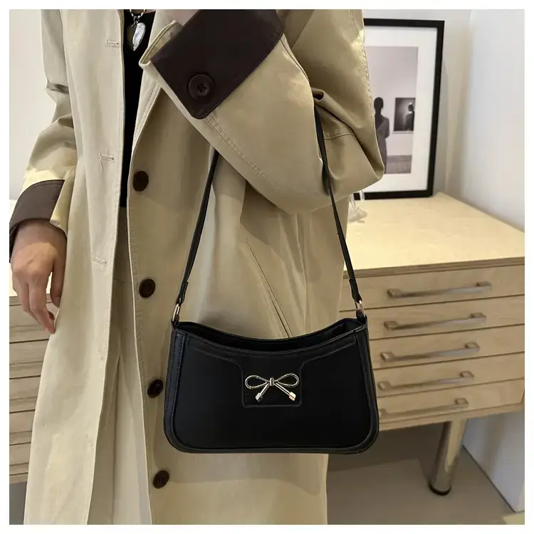 Black Bow Embroidered Shoulder Bag for Women — feature 9