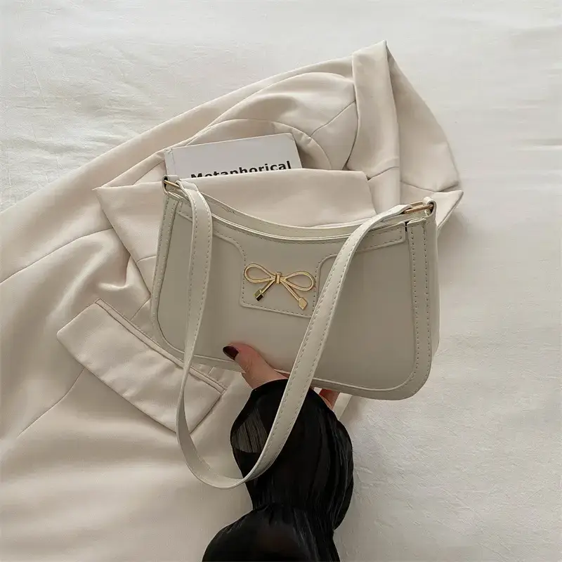 Black Bow Embroidered Shoulder Bag for Women