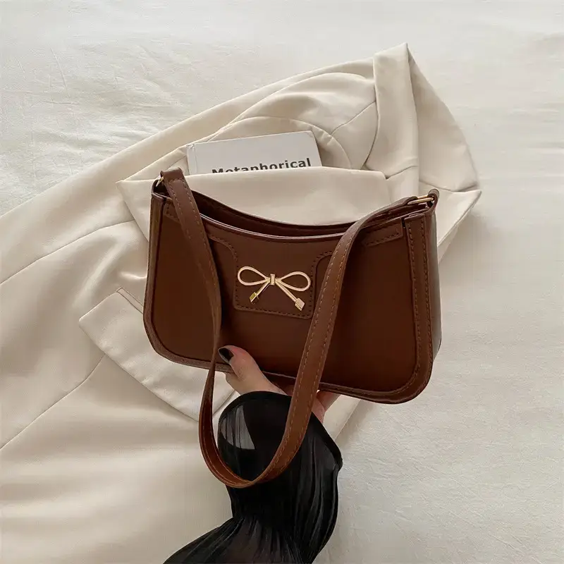 Black Bow Embroidered Shoulder Bag for Women