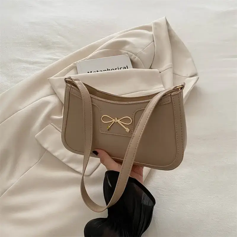 Black Bow Embroidered Shoulder Bag for Women