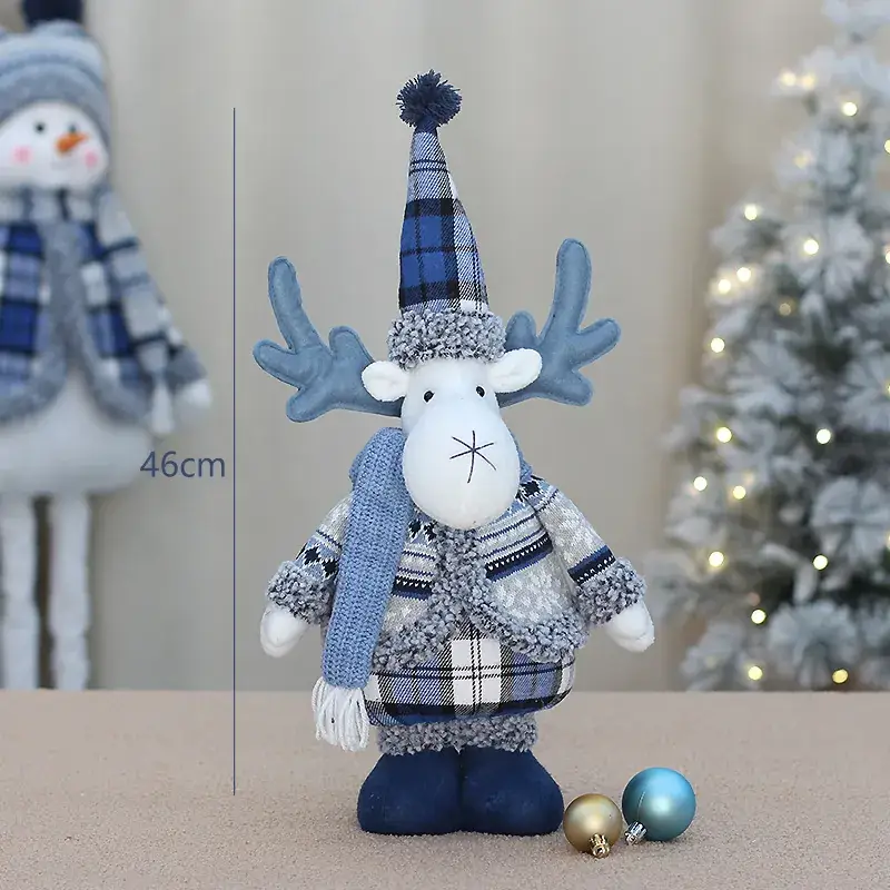 Blue Plaid Deer Doll Christmas Decor - Image 3