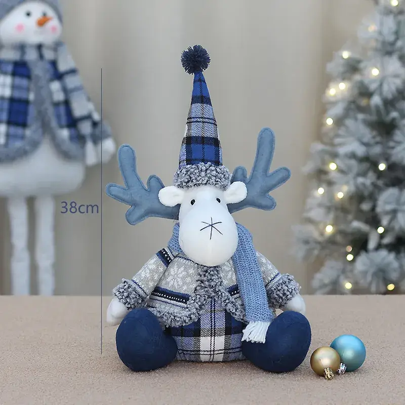 Blue Plaid Deer Doll Christmas Decor - Image 4