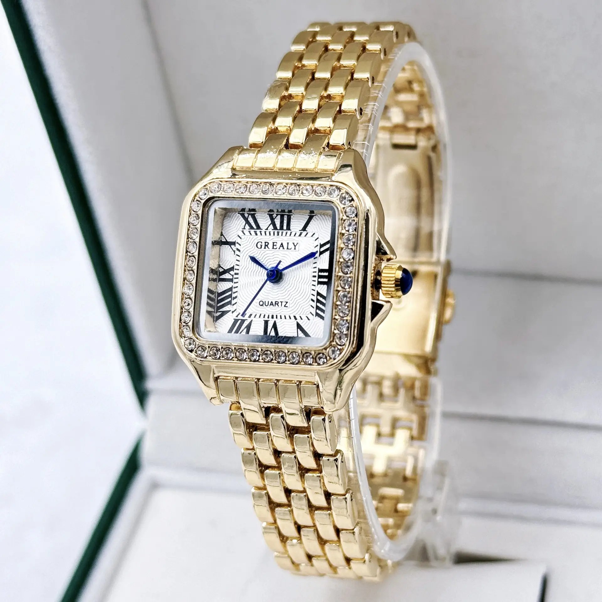 Square Diamond Encrusted Women's Quartz Watch — feature 3