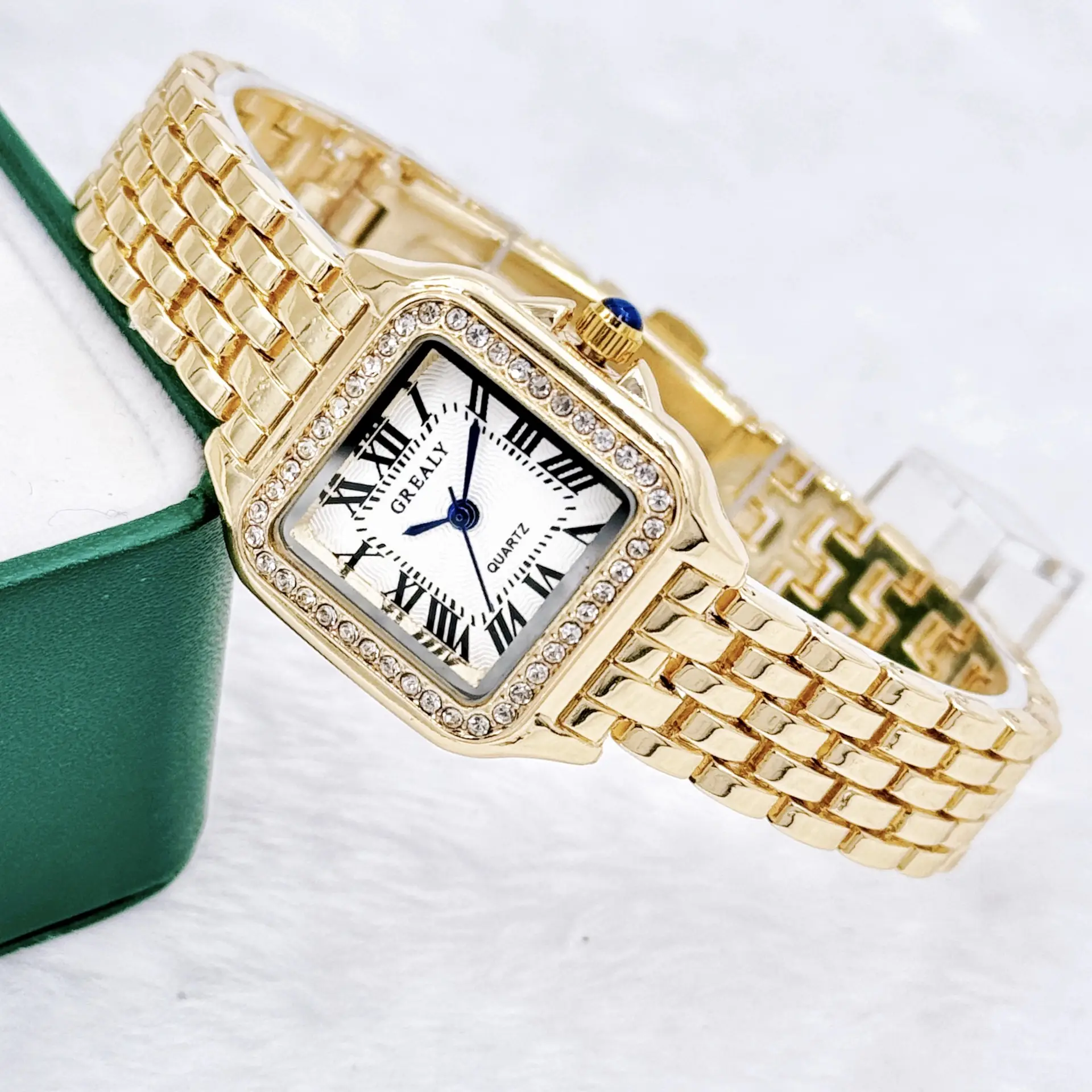 Square Diamond Encrusted Women's Quartz Watch — feature 4