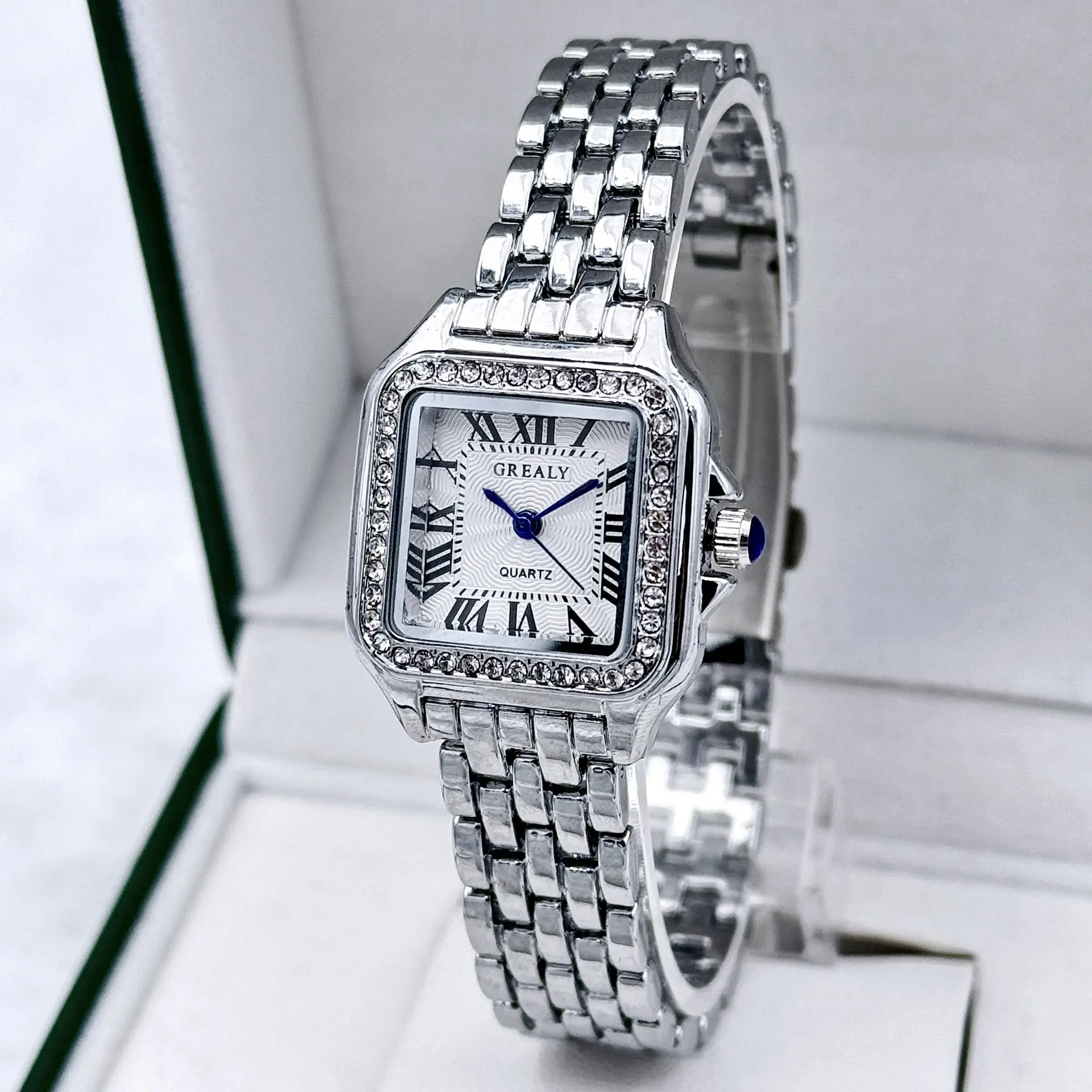 Square Diamond Encrusted Women's Quartz Watch — feature 7