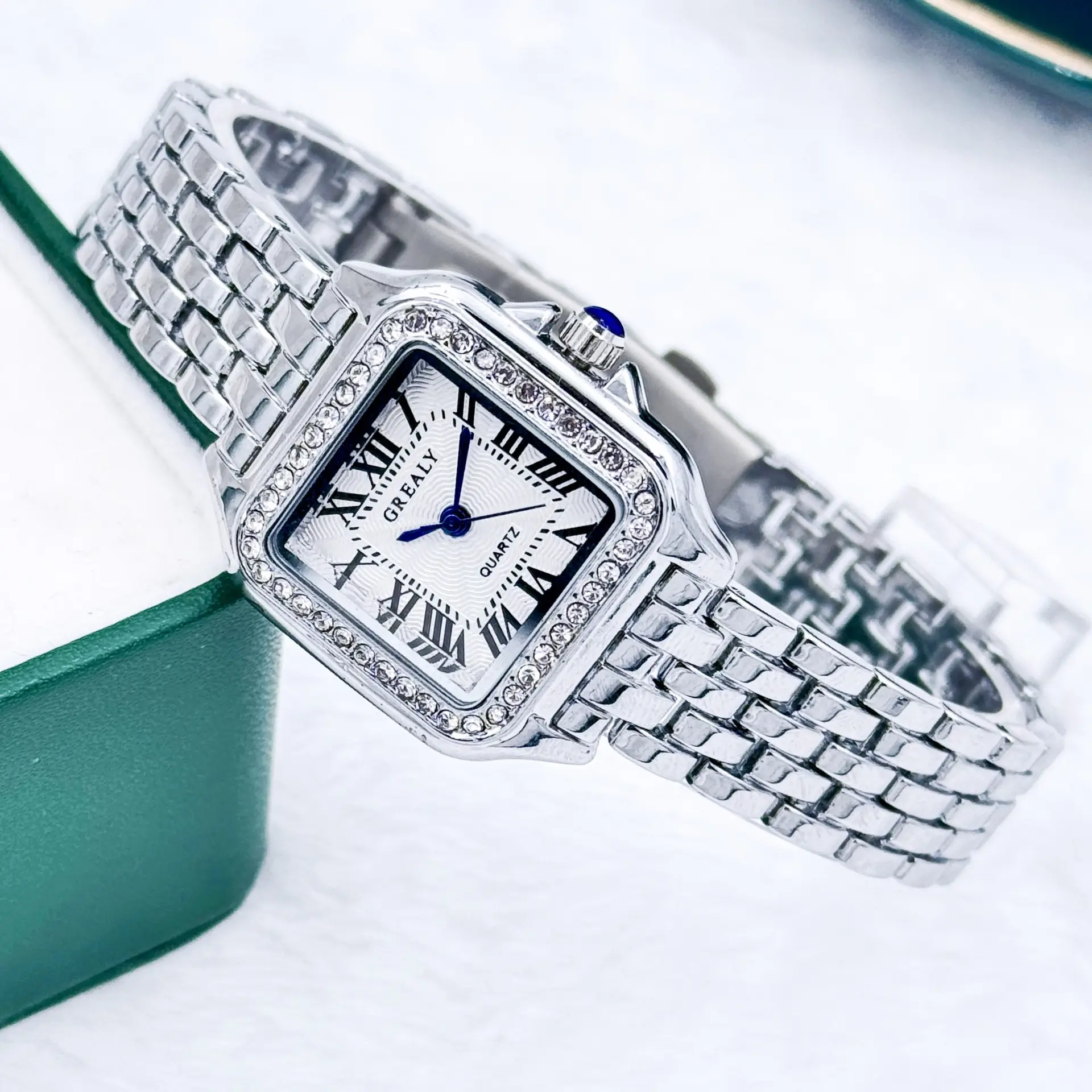 Square Diamond Encrusted Women's Quartz Watch — feature 8