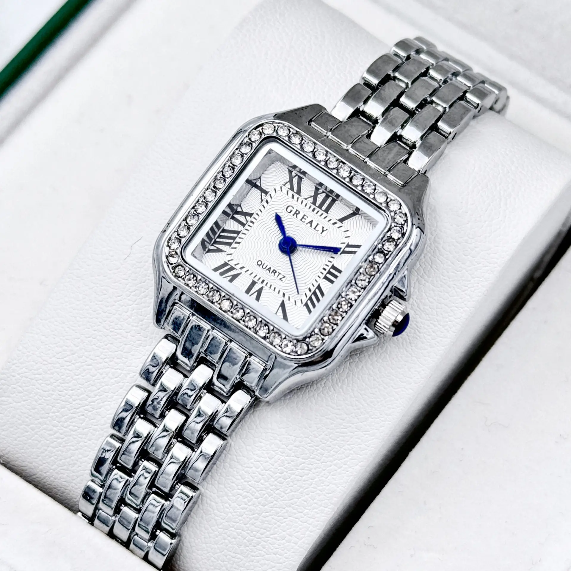 Square Diamond Encrusted Women's Quartz Watch — feature 9