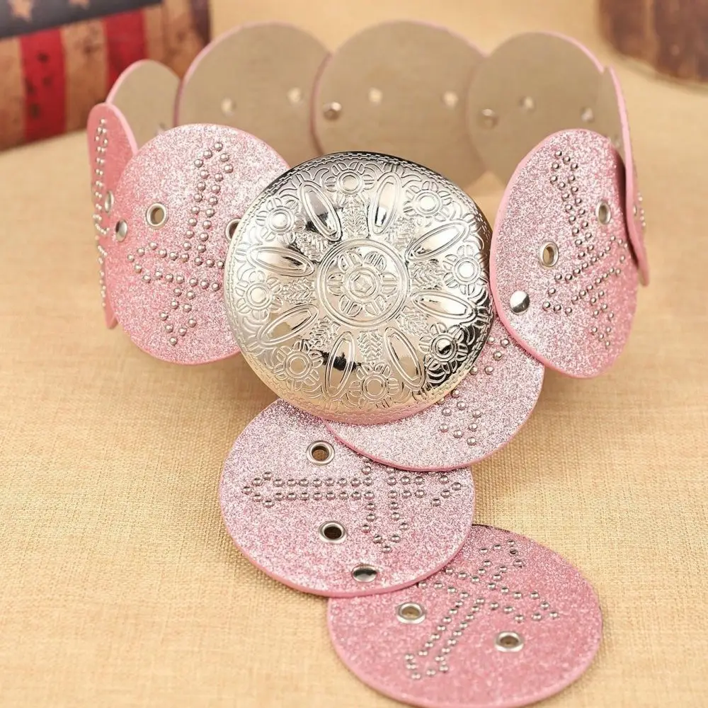 Vintage Hot Girl Faux Leather Belt Hook Pink Rivet Patchwork - Image 4