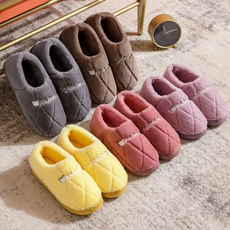 Pink Cotton Slippers for Men Women Warm Indoor Non-Slip - Image 7