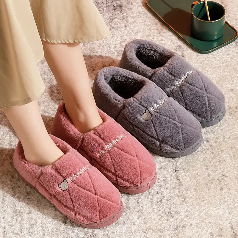 Pink Cotton Slippers for Men Women Warm Indoor Non-Slip - Image 8