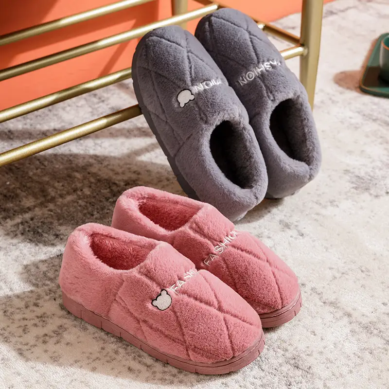 Pink Cotton Slippers for Men Women Warm Indoor Non-Slip - Image 9