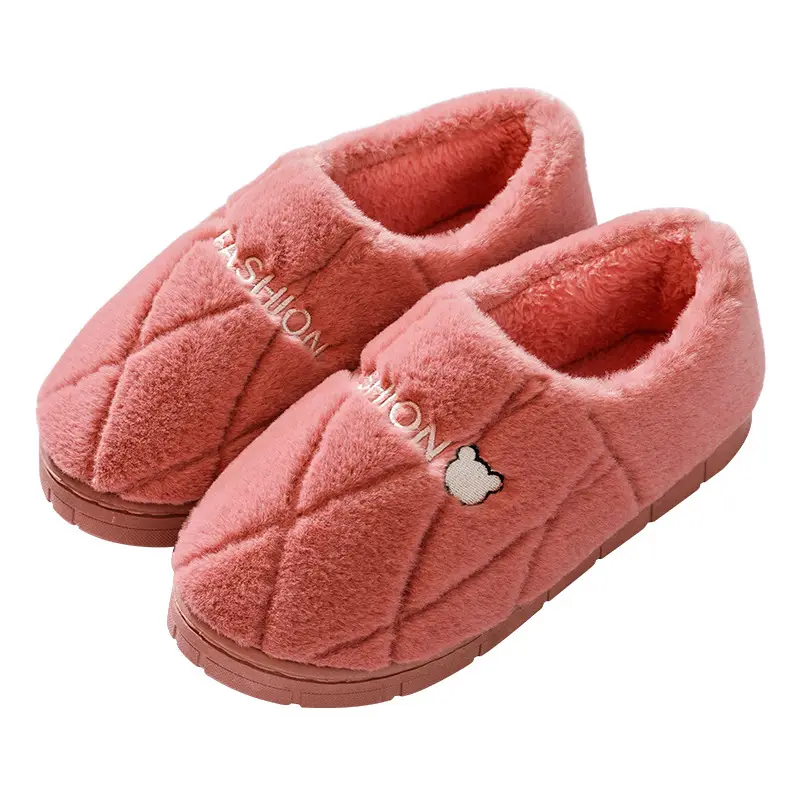 Pink Cotton Slippers for Men Women Warm Indoor Non-Slip - Image 10
